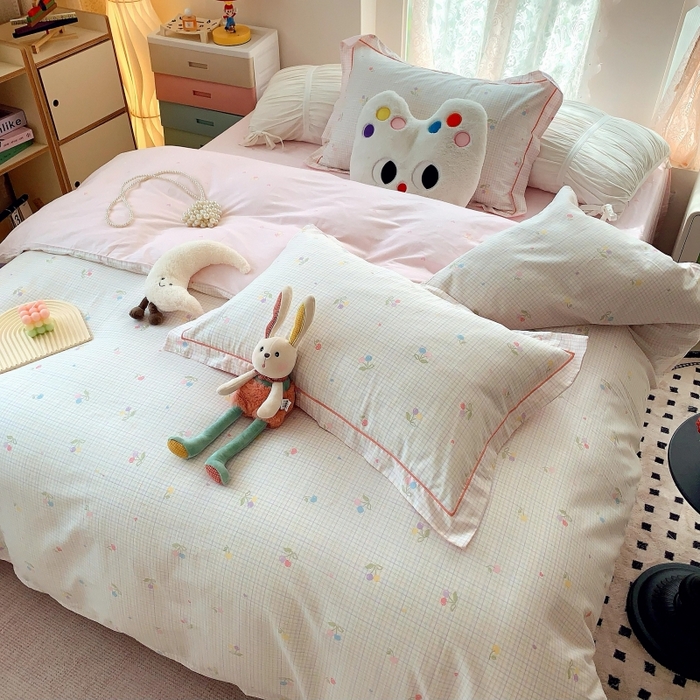 91家纺网 家纺一手货源 找家纺 莱豫家纺 2025新款亲肤舒适小清新印花全棉四件套第六批 彩色樱桃