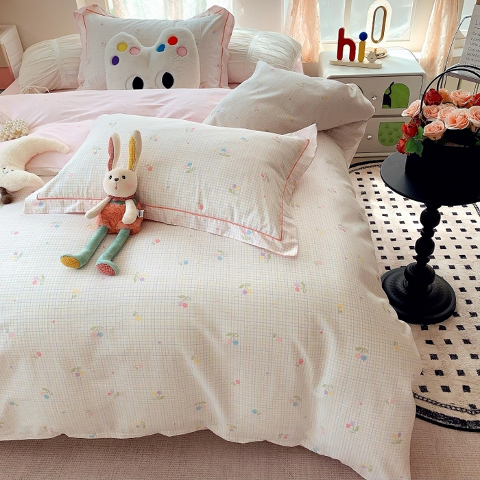 91家纺网 家纺一手货源 找家纺 莱豫家纺 2025新款亲肤舒适小清新印花全棉四件套第六批 彩色樱桃