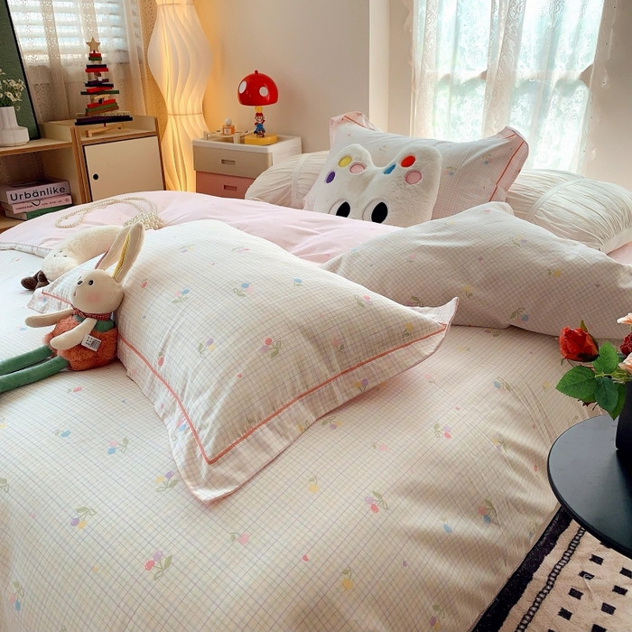 91家纺网 家纺一手货源 找家纺 莱豫家纺 2025新款亲肤舒适小清新印花全棉四件套第六批 彩色樱桃