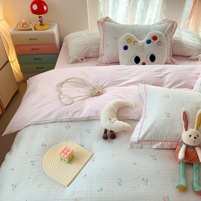 91家纺网 家纺一手货源 找家纺 莱豫家纺 2025新款亲肤舒适小清新印花全棉四件套第六批 彩色樱桃