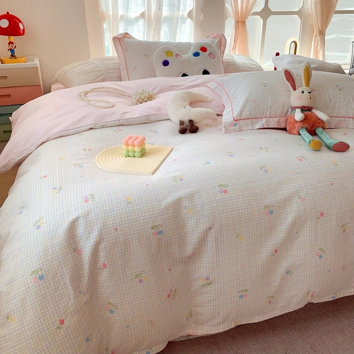 91家纺网 家纺一手货源 找家纺 莱豫家纺 2025新款亲肤舒适小清新印花全棉四件套第六批 彩色樱桃