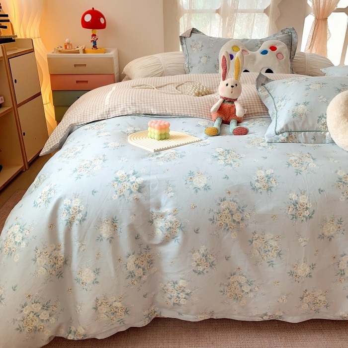 91家纺网 家纺一手货源 找家纺 莱豫家纺 2025新款亲肤舒适小清新印花全棉四件套第六批 冬季恋歌