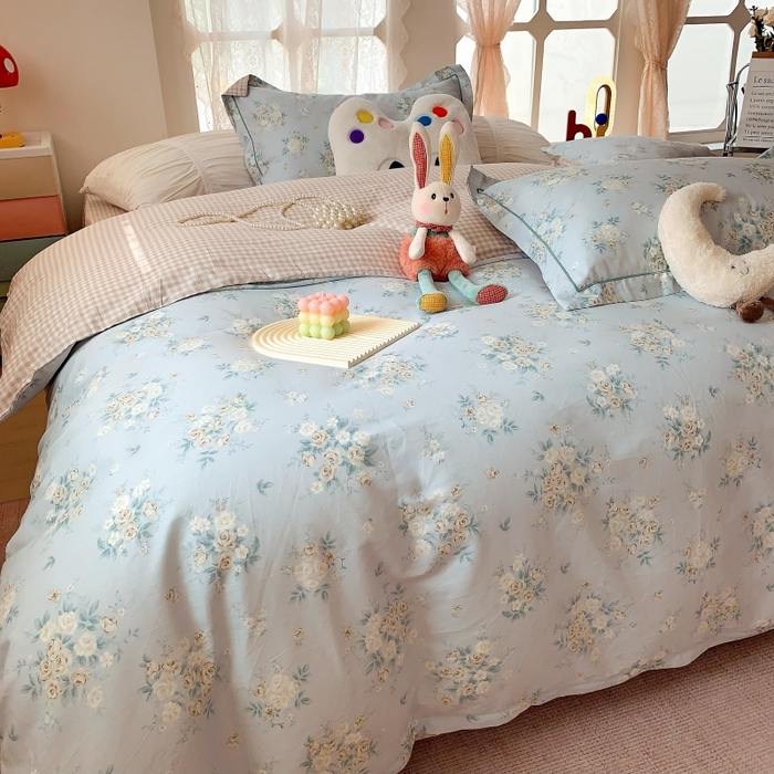 91家纺网 家纺一手货源 找家纺 莱豫家纺 2025新款亲肤舒适小清新印花全棉四件套第六批 冬季恋歌