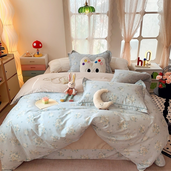 91家纺网 家纺一手货源 找家纺 莱豫家纺 2025新款亲肤舒适小清新印花全棉四件套第六批 冬季恋歌