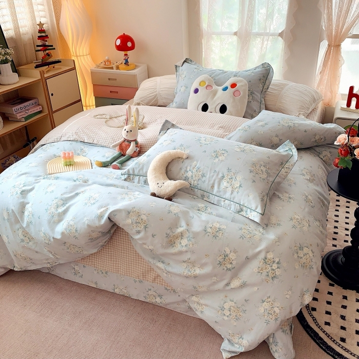 91家纺网 家纺一手货源 找家纺 莱豫家纺 2025新款亲肤舒适小清新印花全棉四件套第六批 冬季恋歌