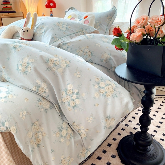 91家纺网 家纺一手货源 找家纺 莱豫家纺 2025新款亲肤舒适小清新印花全棉四件套第六批 冬季恋歌