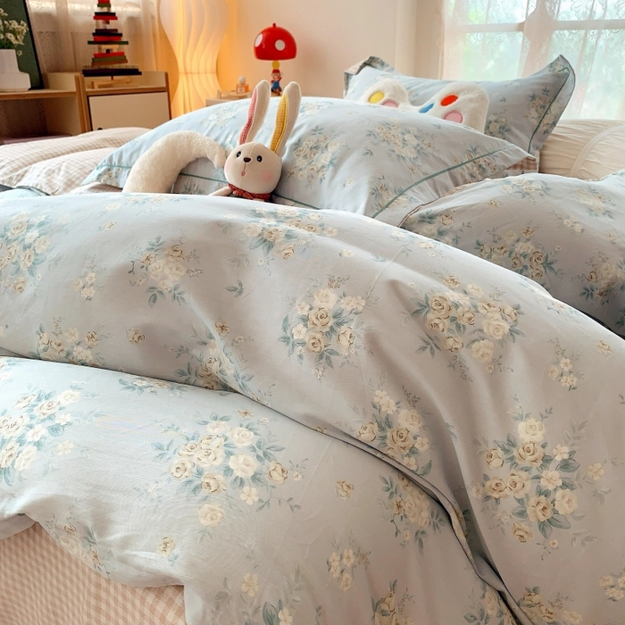 91家纺网 家纺一手货源 找家纺 莱豫家纺 2025新款亲肤舒适小清新印花全棉四件套第六批 冬季恋歌