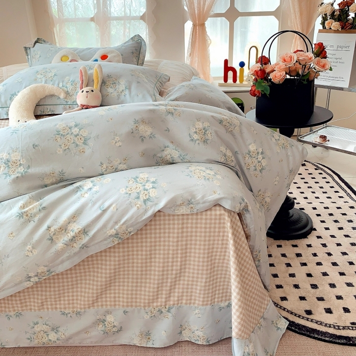 91家纺网 家纺一手货源 找家纺 莱豫家纺 2025新款亲肤舒适小清新印花全棉四件套第六批 冬季恋歌