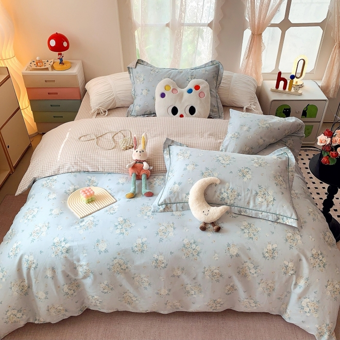 91家纺网 家纺一手货源 找家纺 莱豫家纺 2025新款亲肤舒适小清新印花全棉四件套第六批 冬季恋歌