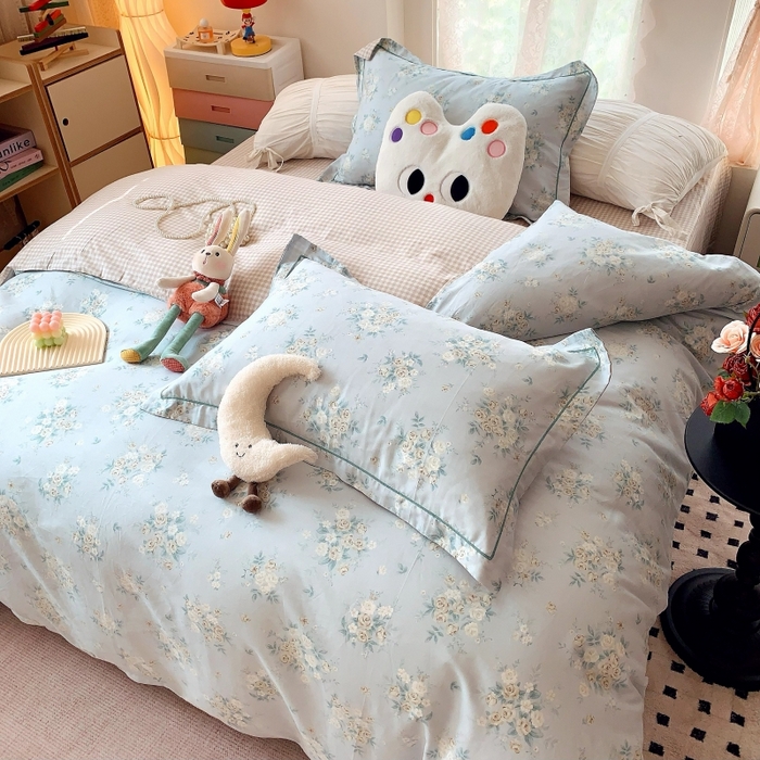 91家纺网 家纺一手货源 找家纺 莱豫家纺 2025新款亲肤舒适小清新印花全棉四件套第六批 冬季恋歌