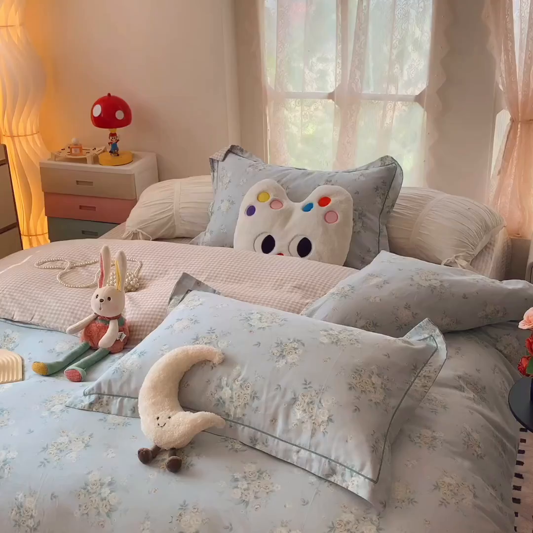 91家纺网 家纺一手货源 找家纺 莱豫家纺 2025新款亲肤舒适小清新印花全棉四件套第六批 冬季恋歌