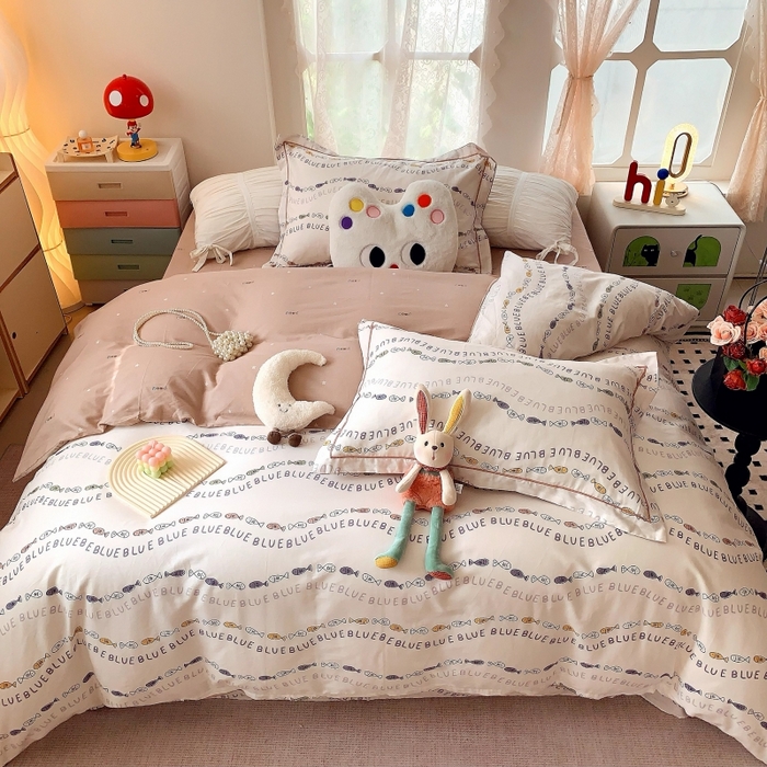 91家纺网 家纺一手货源 找家纺 莱豫家纺 2025新款亲肤舒适小清新印花全棉四件套第六批 好多鱼