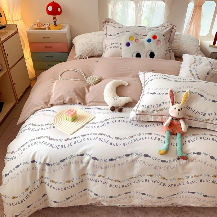 91家纺网 家纺一手货源 找家纺 莱豫家纺 2025新款亲肤舒适小清新印花全棉四件套第六批 好多鱼