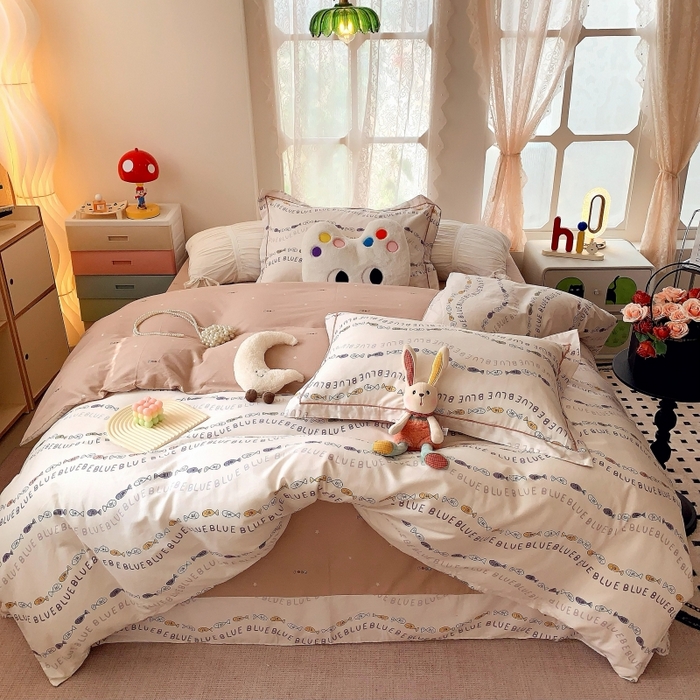 91家纺网 家纺一手货源 找家纺 莱豫家纺 2025新款亲肤舒适小清新印花全棉四件套第六批 好多鱼