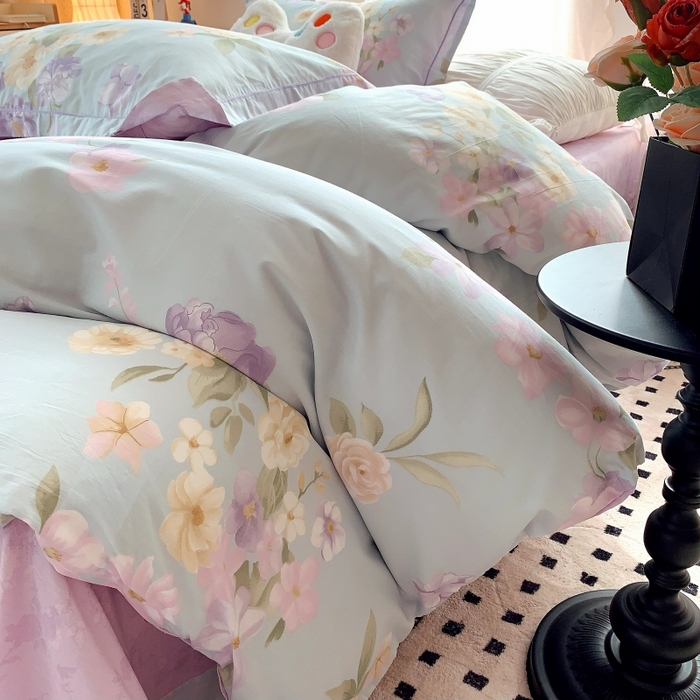 91家纺网 家纺一手货源 找家纺 莱豫家纺 2025新款亲肤舒适小清新印花全棉四件套第六批 花仙紫