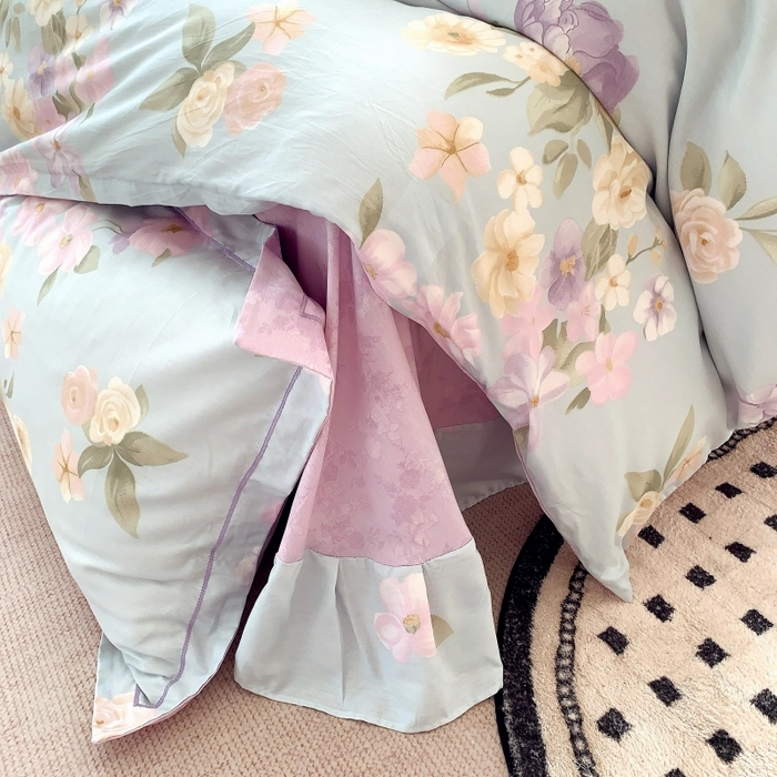 91家纺网 家纺一手货源 找家纺 莱豫家纺 2025新款亲肤舒适小清新印花全棉四件套第六批 花仙紫