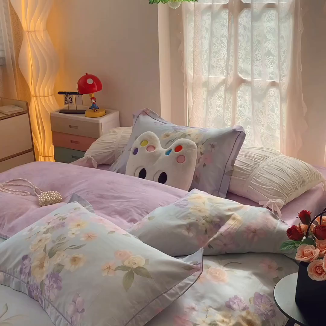 91家纺网 家纺一手货源 找家纺 莱豫家纺 2025新款亲肤舒适小清新印花全棉四件套第六批 花仙紫