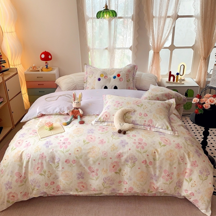 莱豫家纺 2025新款亲肤舒适小清新印花全棉四件套第六批 花姿漫语