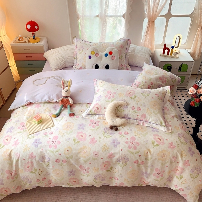 91家纺网 家纺一手货源 找家纺 莱豫家纺 2025新款亲肤舒适小清新印花全棉四件套第六批 花姿漫语