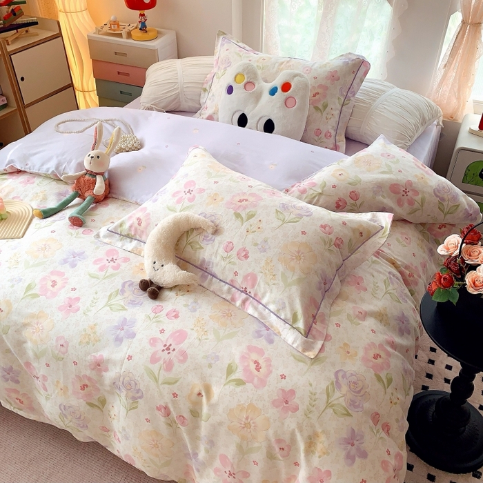 91家纺网 家纺一手货源 找家纺 莱豫家纺 2025新款亲肤舒适小清新印花全棉四件套第六批 花姿漫语