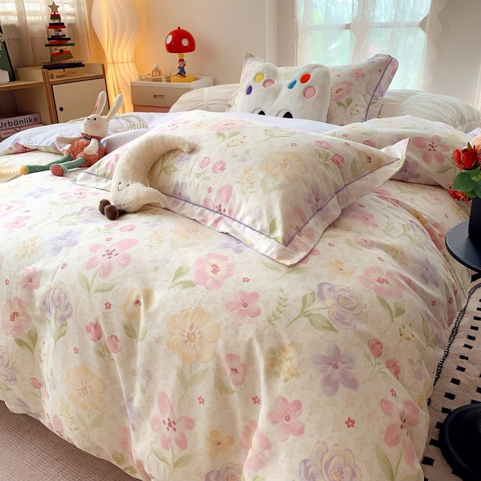 91家纺网 家纺一手货源 找家纺 莱豫家纺 2025新款亲肤舒适小清新印花全棉四件套第六批 花姿漫语