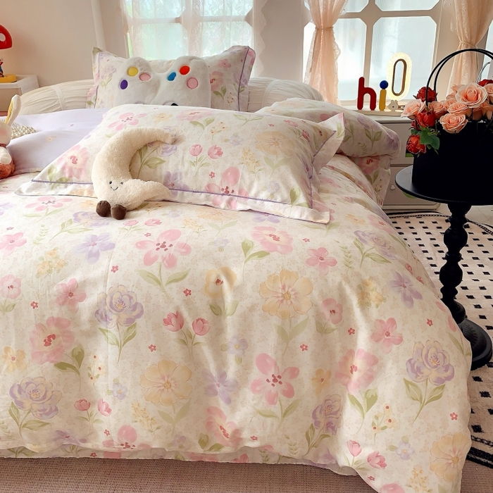 91家纺网 家纺一手货源 找家纺 莱豫家纺 2025新款亲肤舒适小清新印花全棉四件套第六批 花姿漫语