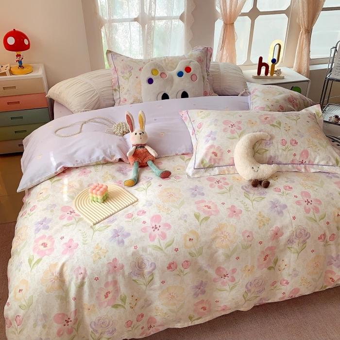 91家纺网 家纺一手货源 找家纺 莱豫家纺 2025新款亲肤舒适小清新印花全棉四件套第六批 花姿漫语