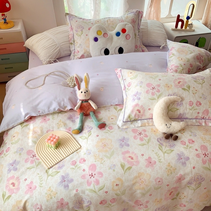 91家纺网 家纺一手货源 找家纺 莱豫家纺 2025新款亲肤舒适小清新印花全棉四件套第六批 花姿漫语