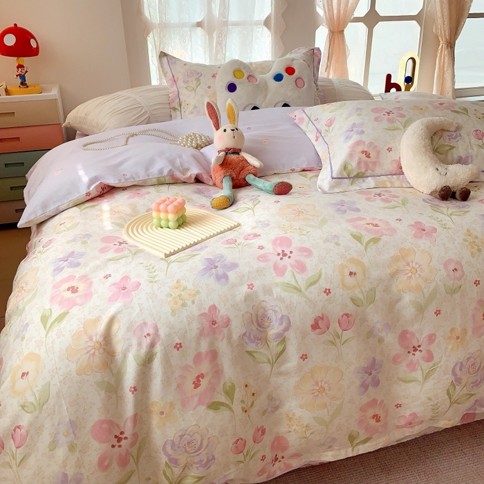 91家纺网 家纺一手货源 找家纺 莱豫家纺 2025新款亲肤舒适小清新印花全棉四件套第六批 花姿漫语