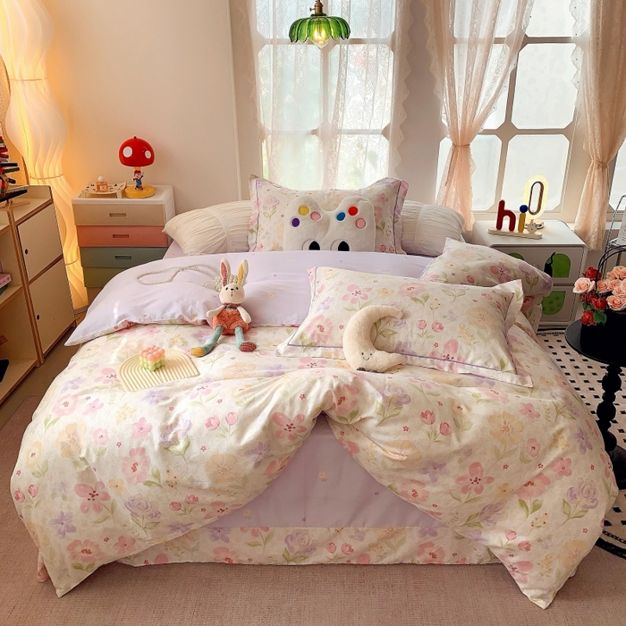 91家纺网 家纺一手货源 找家纺 莱豫家纺 2025新款亲肤舒适小清新印花全棉四件套第六批 花姿漫语