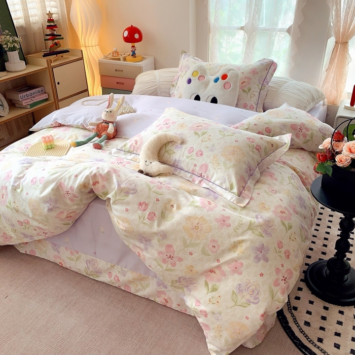 91家纺网 家纺一手货源 找家纺 莱豫家纺 2025新款亲肤舒适小清新印花全棉四件套第六批 花姿漫语