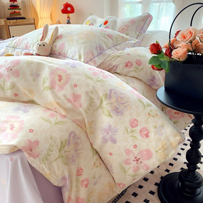 91家纺网 家纺一手货源 找家纺 莱豫家纺 2025新款亲肤舒适小清新印花全棉四件套第六批 花姿漫语