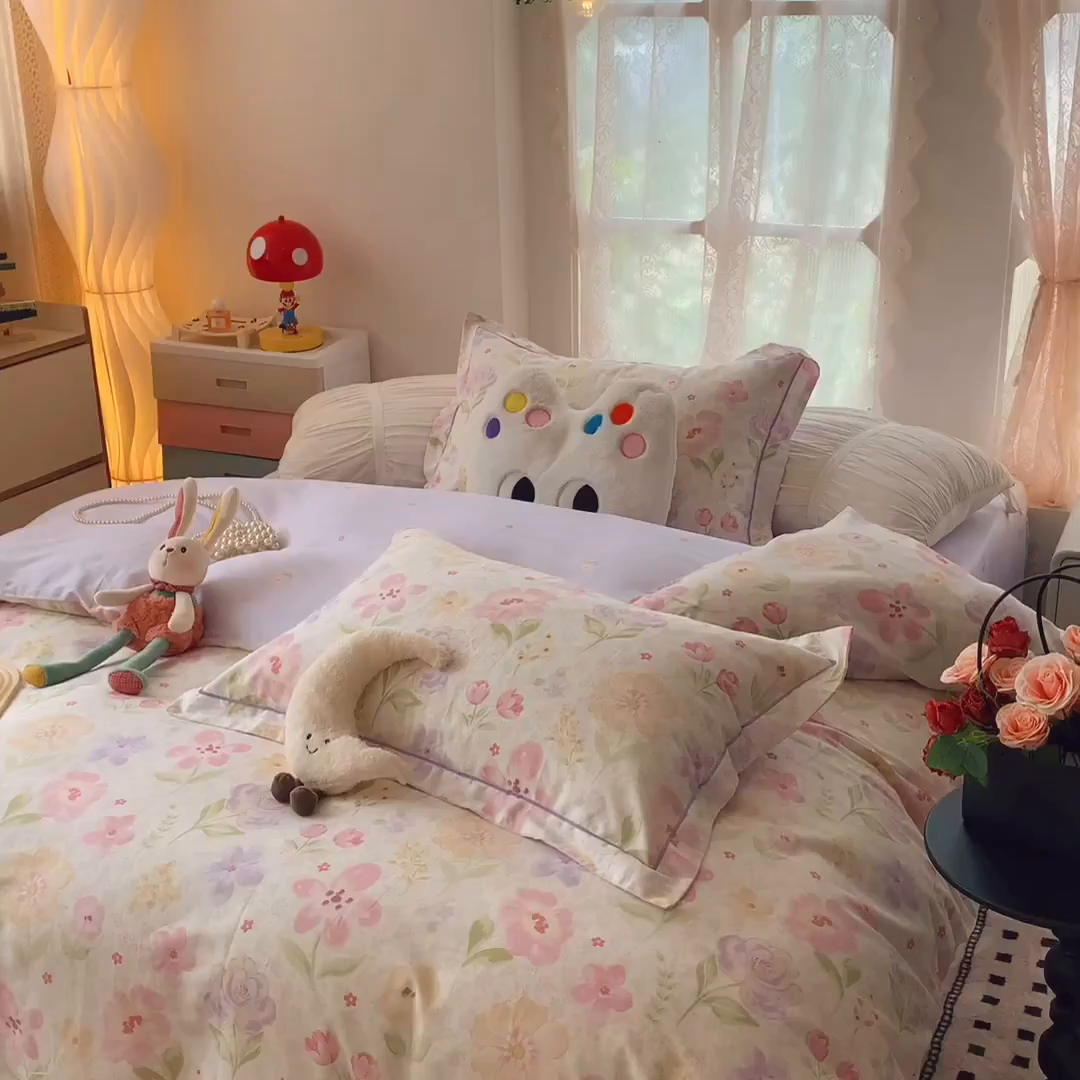 91家纺网 家纺一手货源 找家纺 莱豫家纺 2025新款亲肤舒适小清新印花全棉四件套第六批 花姿漫语