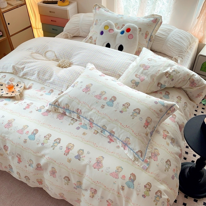 91家纺网 家纺一手货源 找家纺 莱豫家纺 2025新款亲肤舒适小清新印花全棉四件套第六批 集美派对