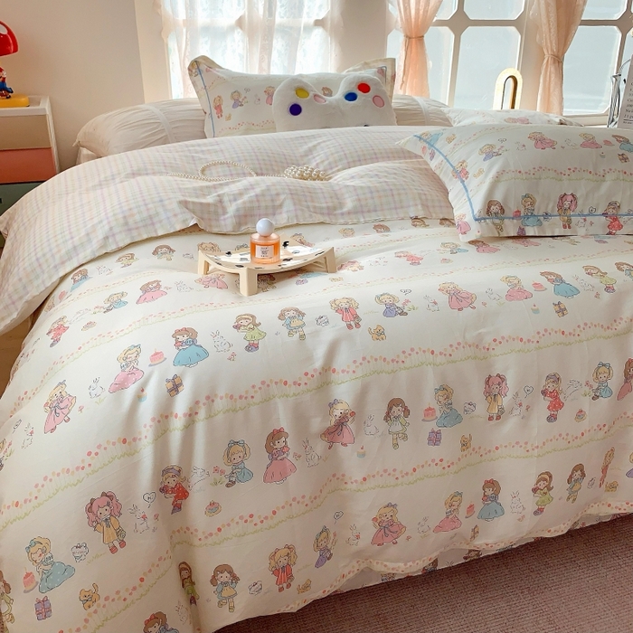 91家纺网 家纺一手货源 找家纺 莱豫家纺 2025新款亲肤舒适小清新印花全棉四件套第六批 集美派对