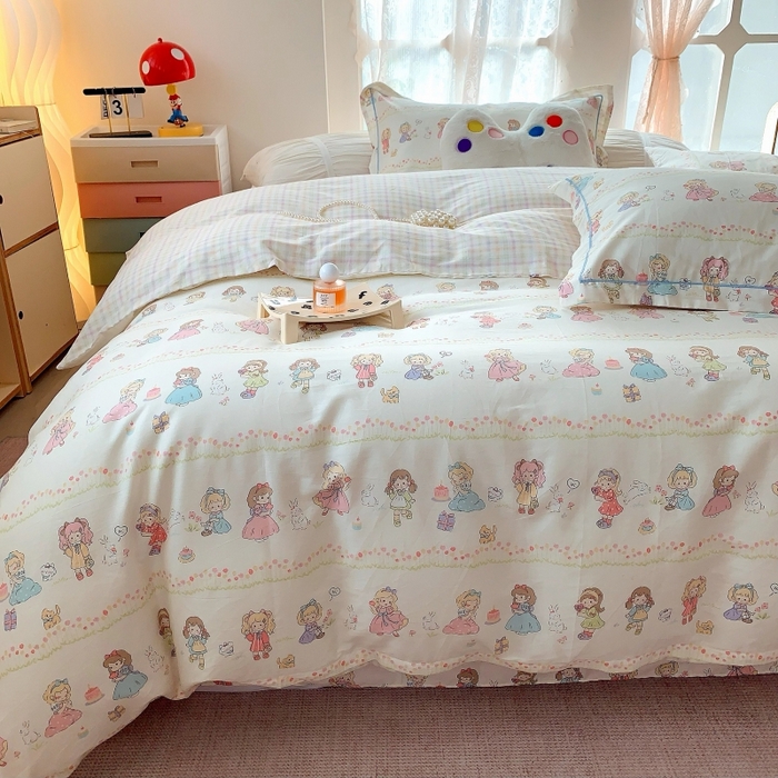 91家纺网 家纺一手货源 找家纺 莱豫家纺 2025新款亲肤舒适小清新印花全棉四件套第六批 集美派对