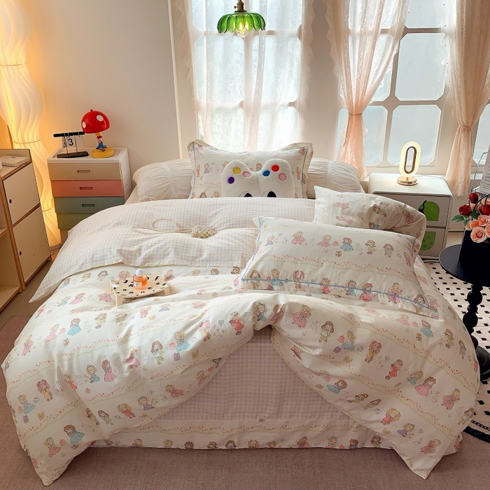 91家纺网 家纺一手货源 找家纺 莱豫家纺 2025新款亲肤舒适小清新印花全棉四件套第六批 集美派对