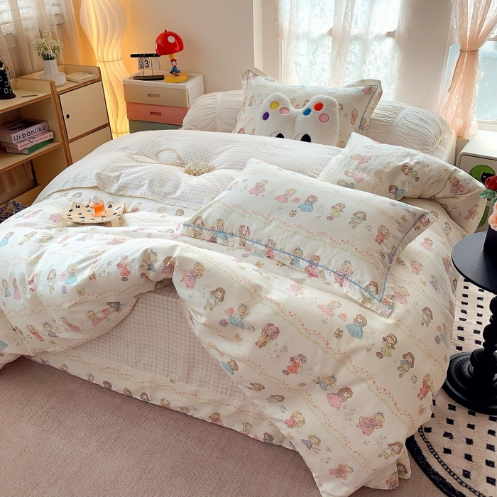 91家纺网 家纺一手货源 找家纺 莱豫家纺 2025新款亲肤舒适小清新印花全棉四件套第六批 集美派对