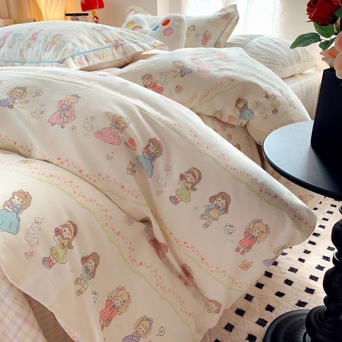 91家纺网 家纺一手货源 找家纺 莱豫家纺 2025新款亲肤舒适小清新印花全棉四件套第六批 集美派对