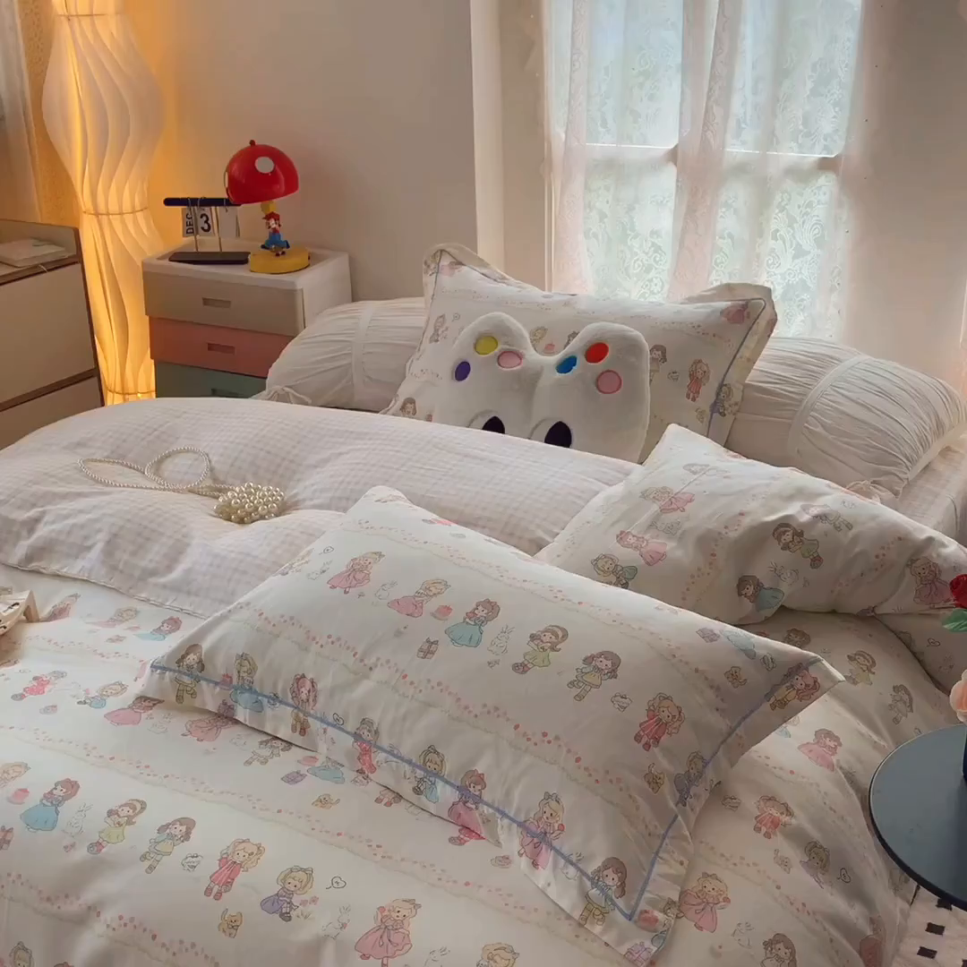 91家纺网 家纺一手货源 找家纺 莱豫家纺 2025新款亲肤舒适小清新印花全棉四件套第六批 集美派对