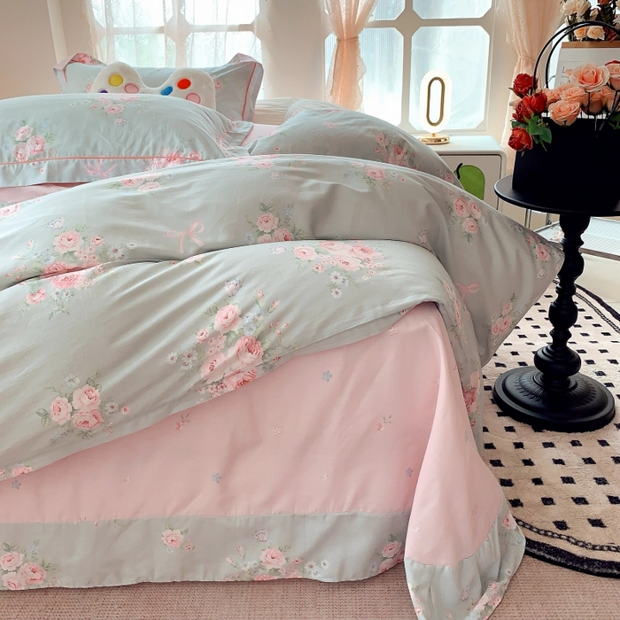 91家纺网 家纺一手货源 找家纺 莱豫家纺 2025新款亲肤舒适小清新印花全棉四件套第六批 满芳庭