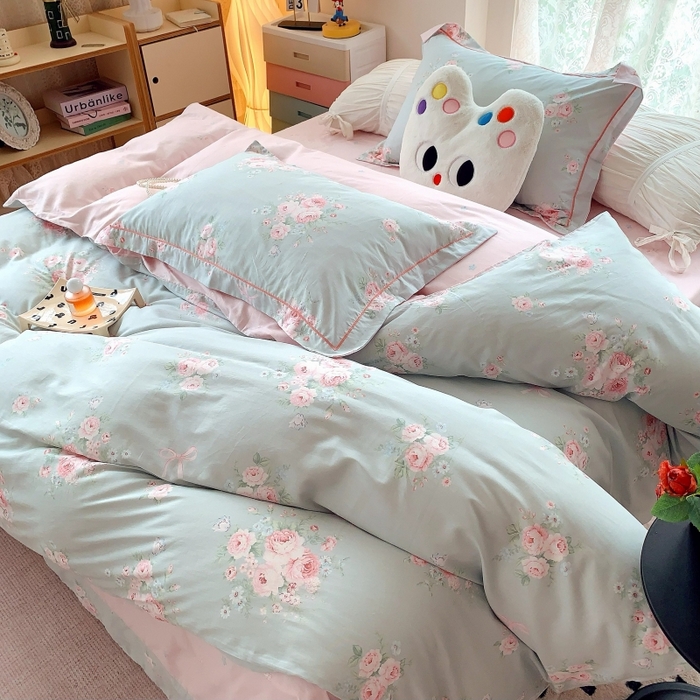 91家纺网 家纺一手货源 找家纺 莱豫家纺 2025新款亲肤舒适小清新印花全棉四件套第六批 满芳庭