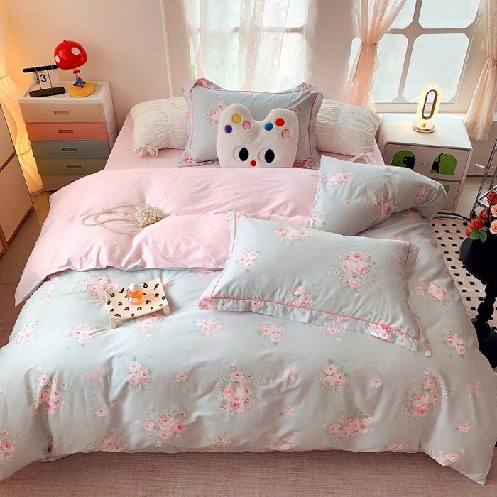 91家纺网 家纺一手货源 找家纺 莱豫家纺 2025新款亲肤舒适小清新印花全棉四件套第六批 满芳庭