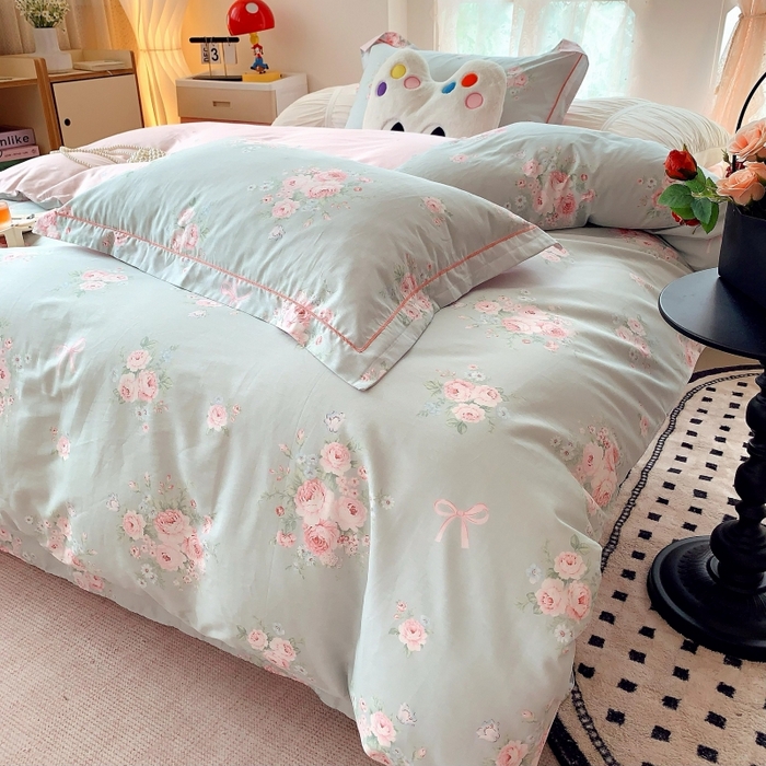 91家纺网 家纺一手货源 找家纺 莱豫家纺 2025新款亲肤舒适小清新印花全棉四件套第六批 满芳庭