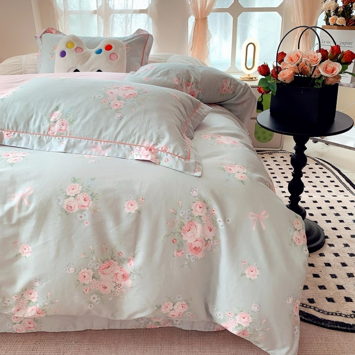 91家纺网 家纺一手货源 找家纺 莱豫家纺 2025新款亲肤舒适小清新印花全棉四件套第六批 满芳庭