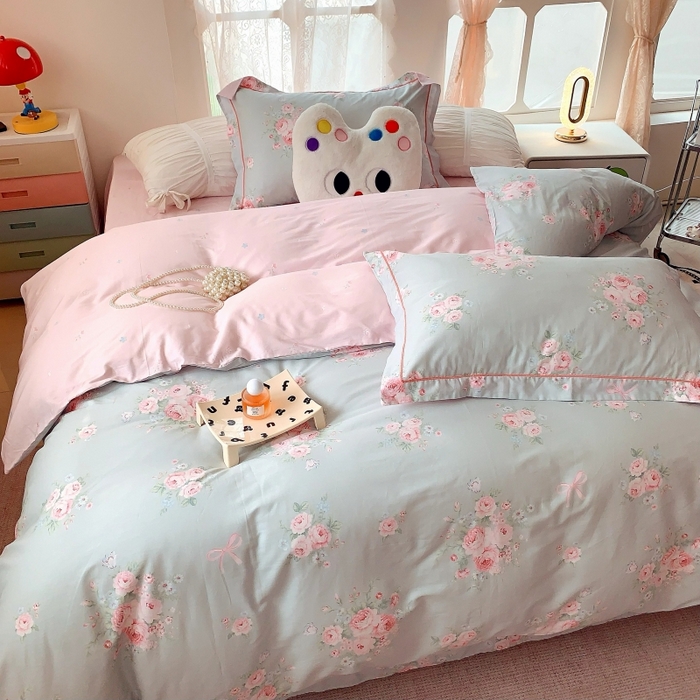 91家纺网 家纺一手货源 找家纺 莱豫家纺 2025新款亲肤舒适小清新印花全棉四件套第六批 满芳庭