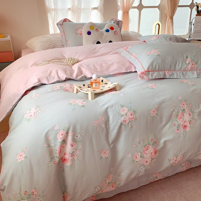 91家纺网 家纺一手货源 找家纺 莱豫家纺 2025新款亲肤舒适小清新印花全棉四件套第六批 满芳庭