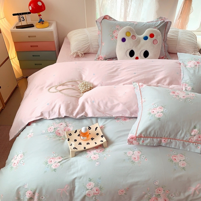 91家纺网 家纺一手货源 找家纺 莱豫家纺 2025新款亲肤舒适小清新印花全棉四件套第六批 满芳庭