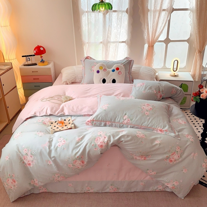 91家纺网 家纺一手货源 找家纺 莱豫家纺 2025新款亲肤舒适小清新印花全棉四件套第六批 满芳庭