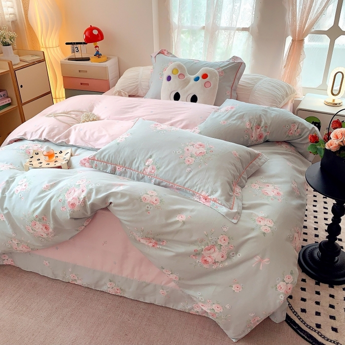 91家纺网 家纺一手货源 找家纺 莱豫家纺 2025新款亲肤舒适小清新印花全棉四件套第六批 满芳庭